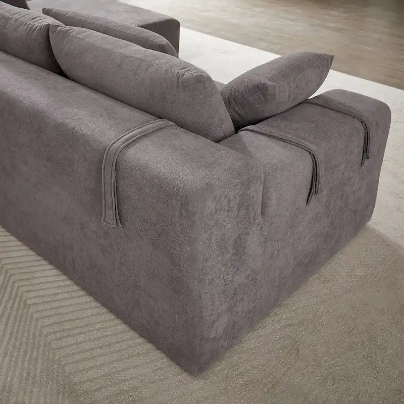 Canapé Sectionnel Modulable Forme L 108 pouces en Chenille avec 6 Coussins, Méridienne Réversible