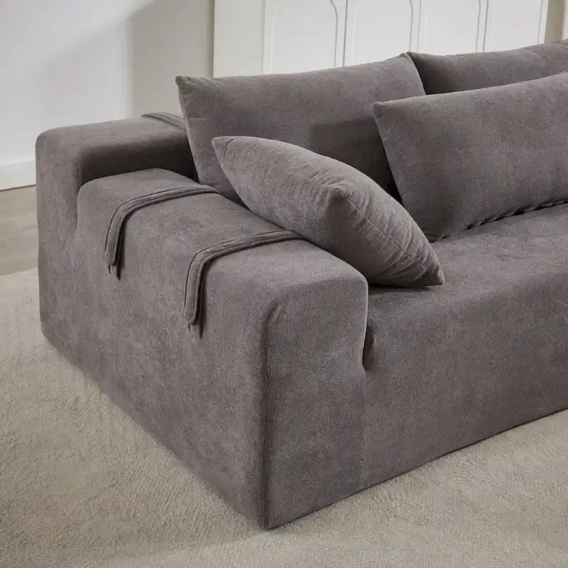 Canapé Sectionnel Modulable Forme L 108 pouces en Chenille avec 6 Coussins, Méridienne Réversible
