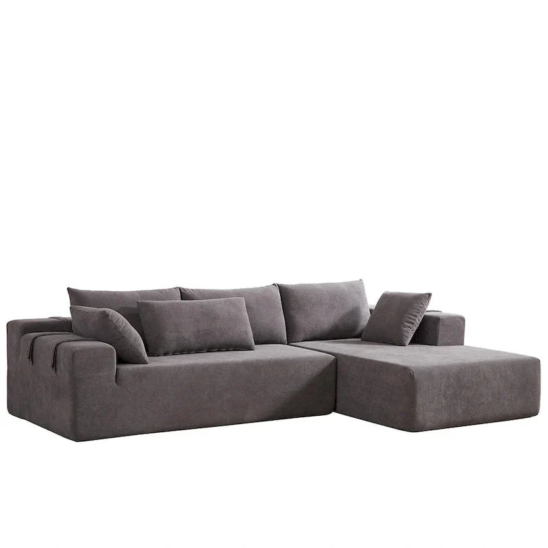 Canapé Sectionnel Modulable Forme L 108 pouces en Chenille avec 6 Coussins, Méridienne Réversible