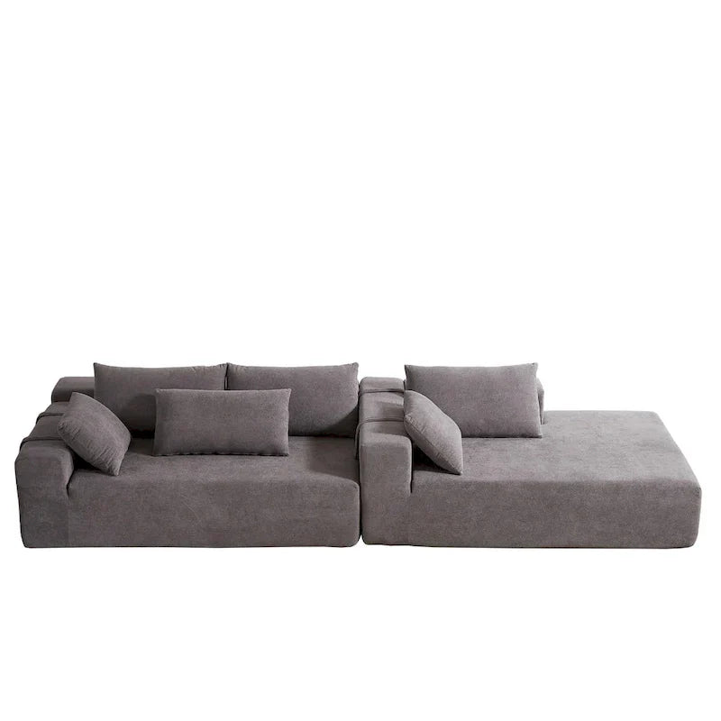 Canapé Sectionnel Modulable Forme L 108 pouces en Chenille avec 6 Coussins, Méridienne Réversible