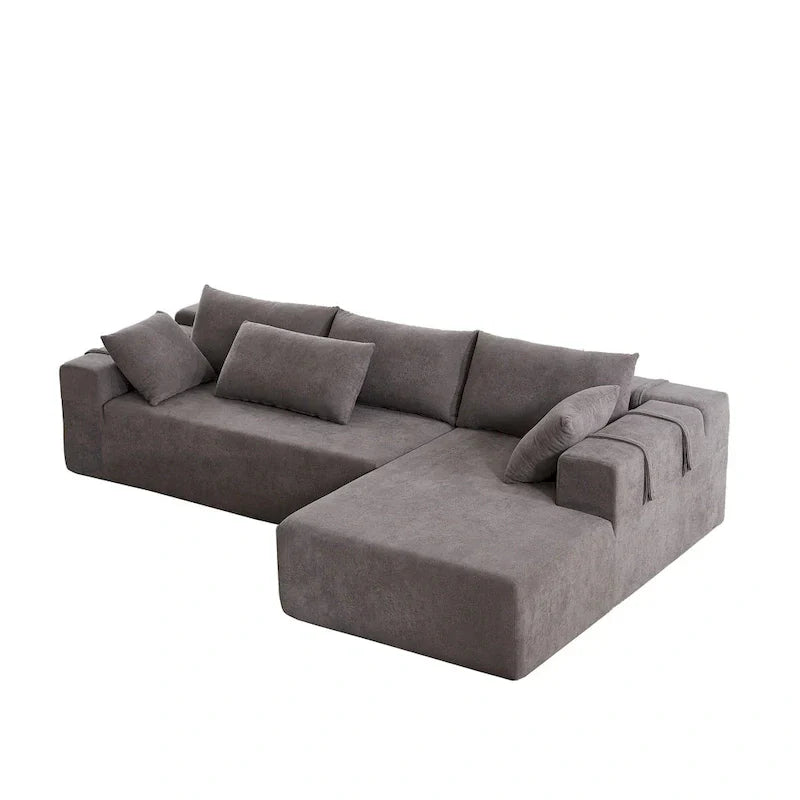 Canapé Sectionnel Modulable Forme L 108 pouces en Chenille avec 6 Coussins, Méridienne Réversible