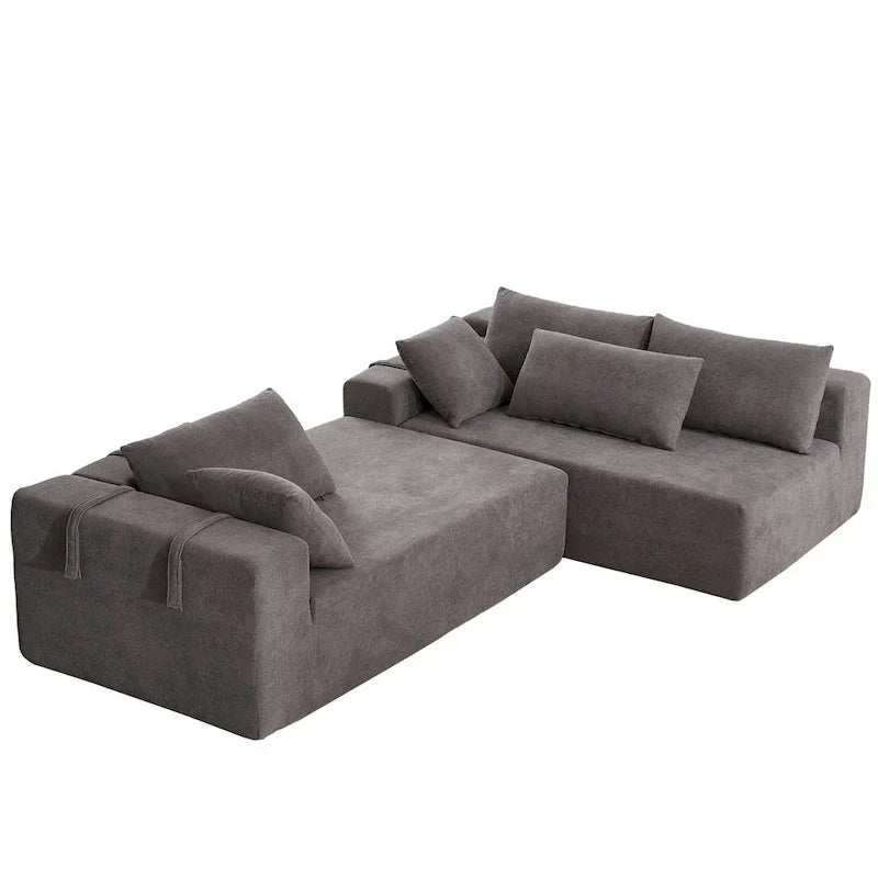 Canapé Sectionnel Modulable Forme L 108 pouces en Chenille avec 6 Coussins, Méridienne Réversible