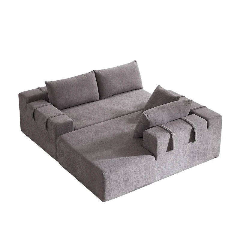 Canapé Sectionnel Modulable Forme L 108 pouces en Chenille avec 6 Coussins, Méridienne Réversible