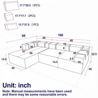 Canapé Sectionnel Modulable Forme L 108 pouces en Chenille avec 6 Coussins, Méridienne Réversible