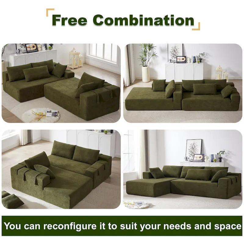 Canapé Sectionnel Modulable Forme L 108 pouces en Chenille avec 6 Coussins, Méridienne Réversible