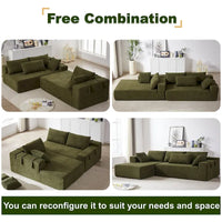 Canapé Sectionnel Modulable Forme L 108 pouces en Chenille avec 6 Coussins, Méridienne Réversible