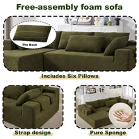 Canapé Sectionnel Modulable Forme L 108 pouces en Chenille avec 6 Coussins, Méridienne Réversible