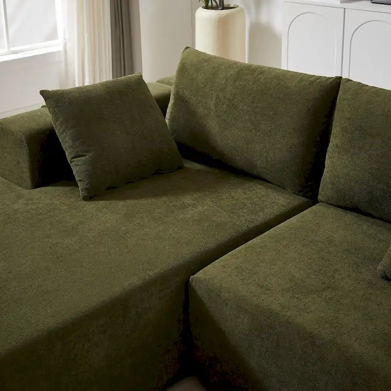 Canapé Sectionnel Modulable Forme L 108 pouces en Chenille avec 6 Coussins, Méridienne Réversible