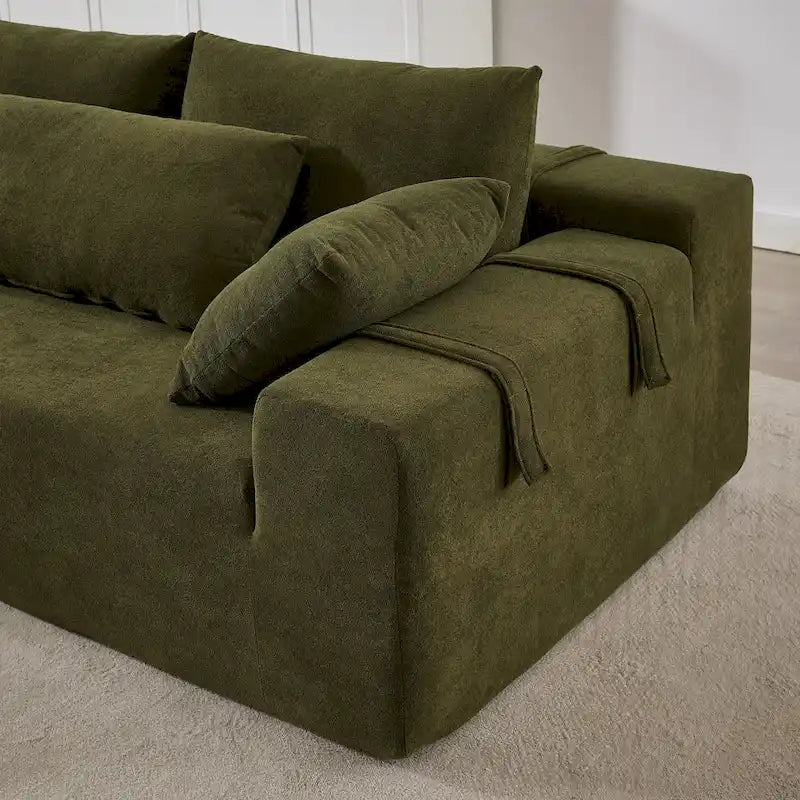 Canapé Sectionnel Modulable Forme L 108 pouces en Chenille avec 6 Coussins, Méridienne Réversible