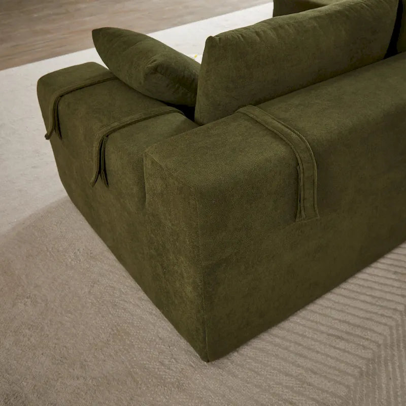 Canapé Sectionnel Modulable Forme L 108 pouces en Chenille avec 6 Coussins, Méridienne Réversible