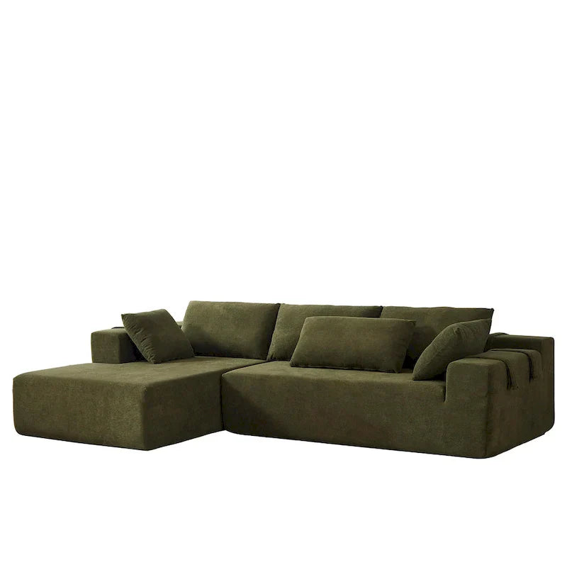 Canapé Sectionnel Modulable Forme L 108 pouces en Chenille avec 6 Coussins, Méridienne Réversible