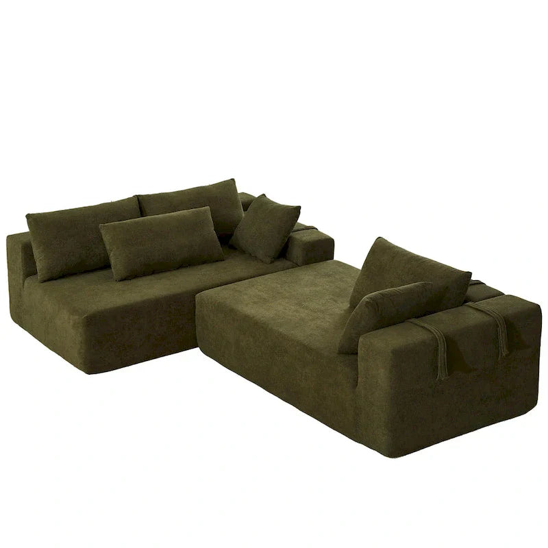 Canapé Sectionnel Modulable Forme L 108 pouces en Chenille avec 6 Coussins, Méridienne Réversible