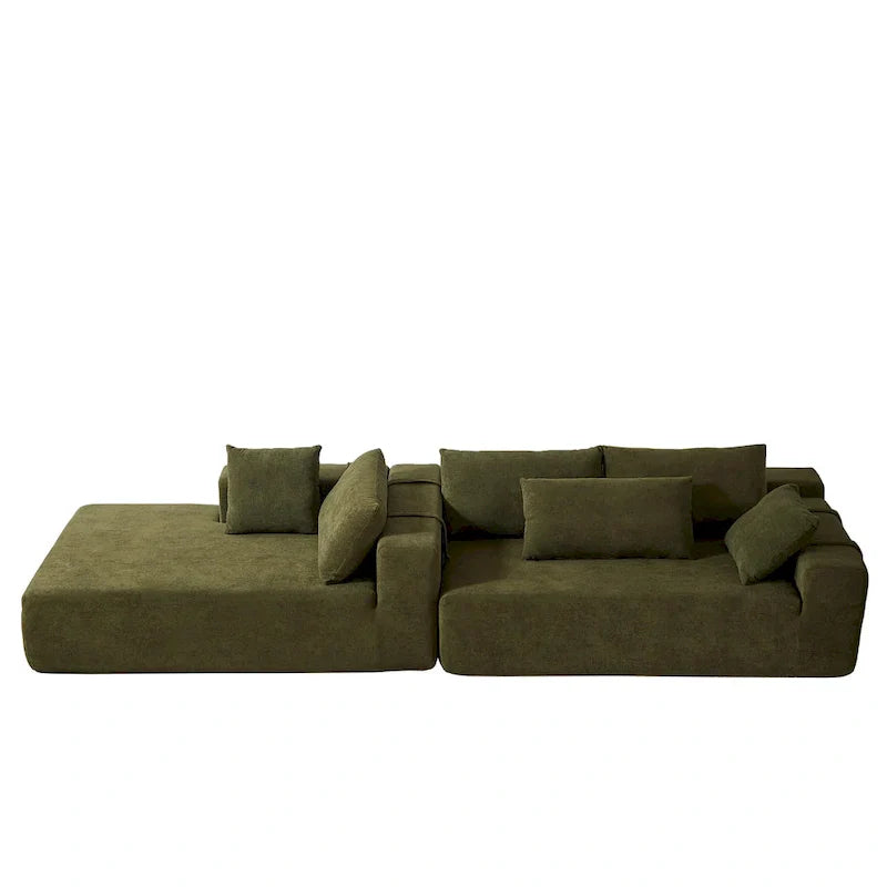 Canapé Sectionnel Modulable Forme L 108 pouces en Chenille avec 6 Coussins, Méridienne Réversible