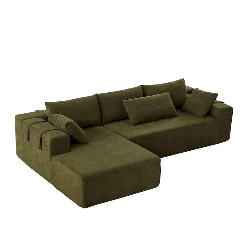Canapé Sectionnel Modulable Forme L 108 pouces en Chenille avec 6 Coussins, Méridienne Réversible