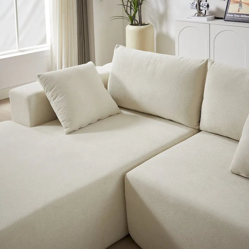 Canapé Sectionnel Modulable Forme L 108 pouces en Chenille avec 6 Coussins, Méridienne Réversible