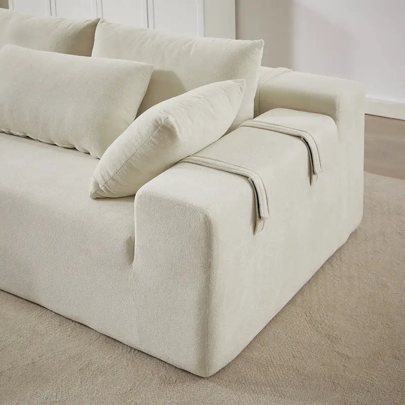 Canapé Sectionnel Modulable Forme L 108 pouces en Chenille avec 6 Coussins, Méridienne Réversible