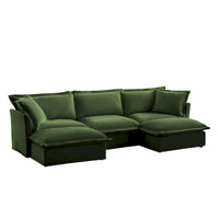 Canapé d'angle en chenille en forme de U de 305 cm avec 3 places, coussins à bord français et coussins moelleux