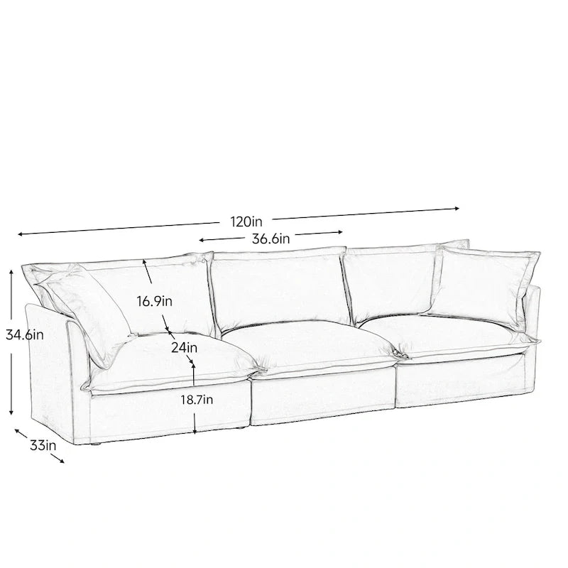 Canapé d'angle en chenille en forme de U de 305 cm avec 3 places, coussins à bord français et coussins moelleux