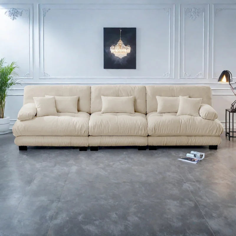 Canapé 4 places Chenille 133,8 avec accoudoirs ronds à traversins, coussins d'assise profonds pour salon