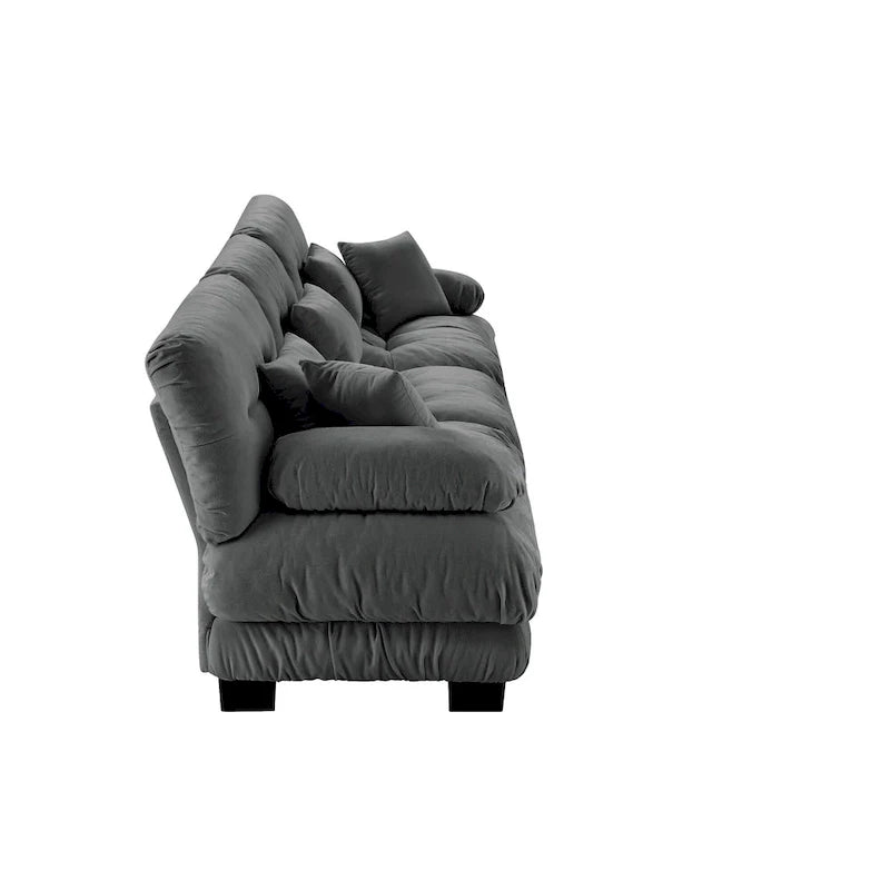 Canapé 4 places Chenille 133,8 avec accoudoirs ronds à traversins, coussins d'assise profonds pour salon