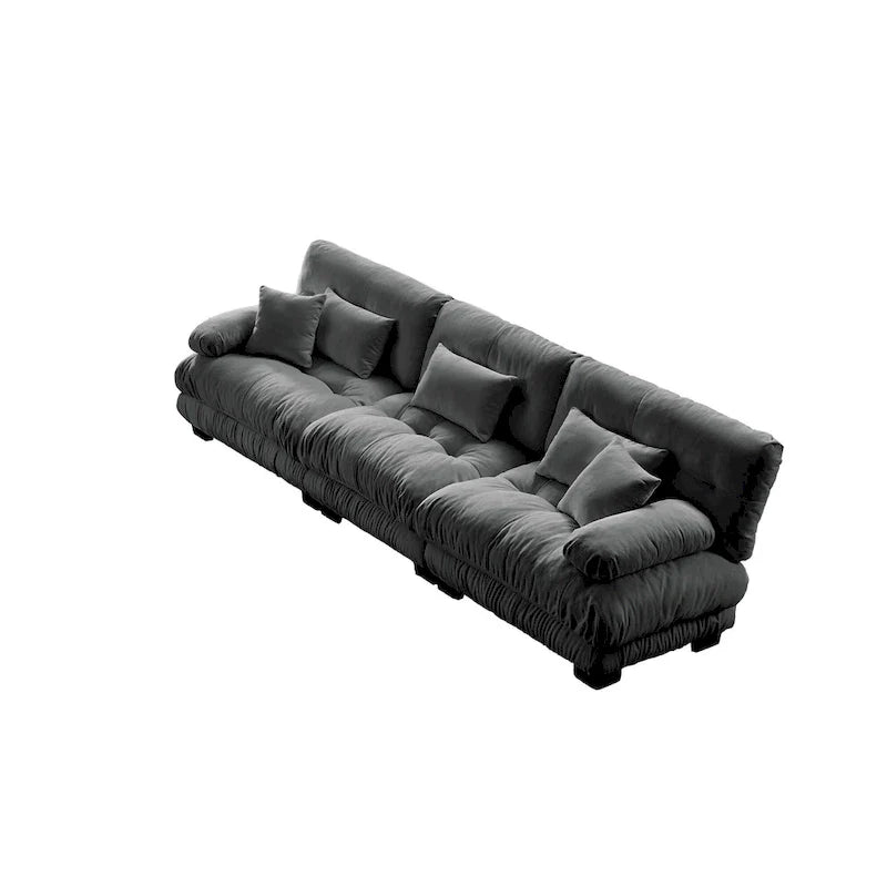 Canapé 4 places Chenille 133,8 avec accoudoirs ronds à traversins, coussins d'assise profonds pour salon