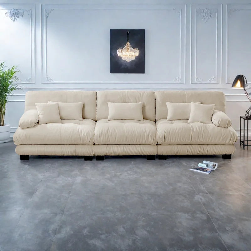 Canapé 4 places Chenille 133,8 avec accoudoirs ronds à traversins, coussins d'assise profonds pour salon