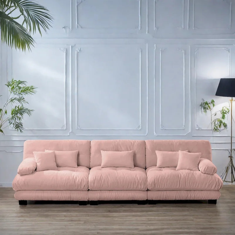 Canapé 4 places Chenille 133,8 avec accoudoirs ronds à traversins, coussins d'assise profonds pour salon