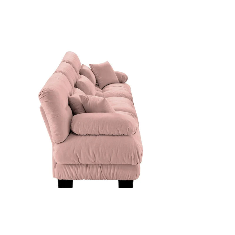 Canapé 4 places Chenille 133,8 avec accoudoirs ronds à traversins, coussins d'assise profonds pour salon