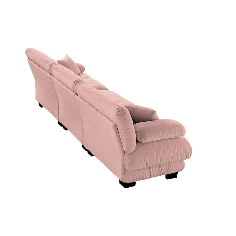 Canapé 4 places Chenille 133,8 avec accoudoirs ronds à traversins, coussins d'assise profonds pour salon