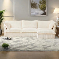 Canapé Sectionnel 3 Places Forme L 120 pouces en Velours Côtelé avec Pouf Convertible, Housse Amovible et Coussins Moelleux