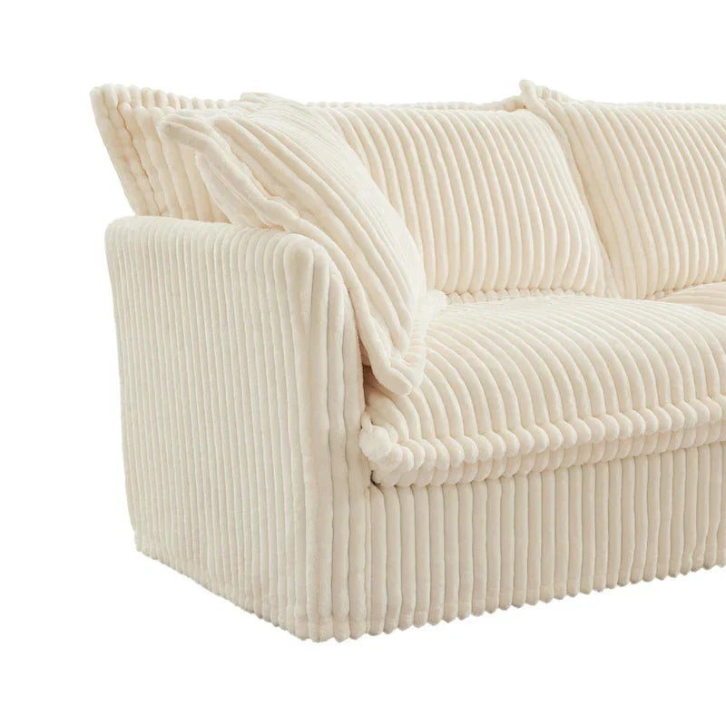 Canapé Sectionnel 3 Places Forme L 120 pouces en Velours Côtelé avec Pouf Convertible, Housse Amovible et Coussins Moelleux