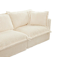 Canapé Sectionnel 3 Places Forme L 120 pouces en Velours Côtelé avec Pouf Convertible, Housse Amovible et Coussins Moelleux