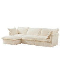 Canapé Sectionnel 3 Places Forme L 120 pouces en Velours Côtelé avec Pouf Convertible, Housse Amovible et Coussins Moelleux