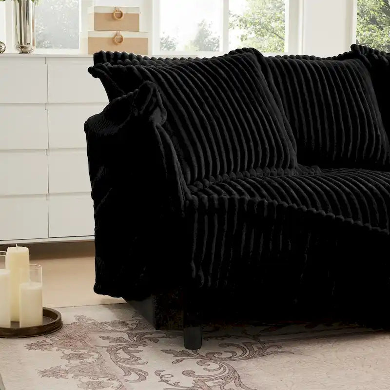 Canapé Sectionnel 3 Places Forme L 120 pouces en Velours Côtelé avec Pouf Convertible, Housse Amovible et Coussins Moelleux