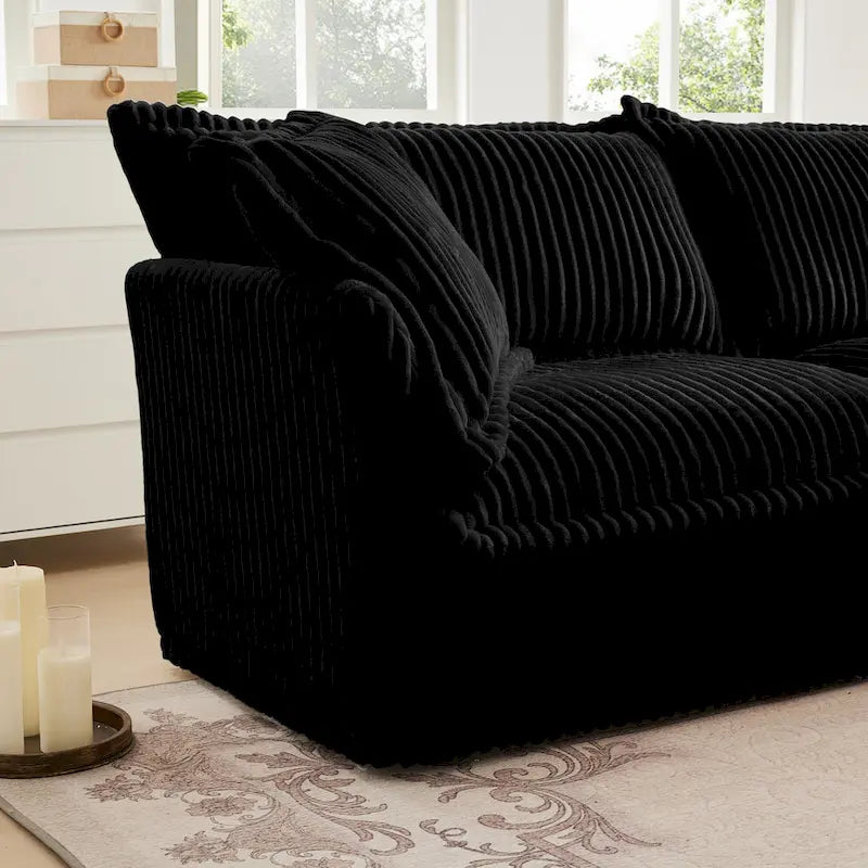 Canapé Sectionnel 3 Places Forme L 120 pouces en Velours Côtelé avec Pouf Convertible, Housse Amovible et Coussins Moelleux