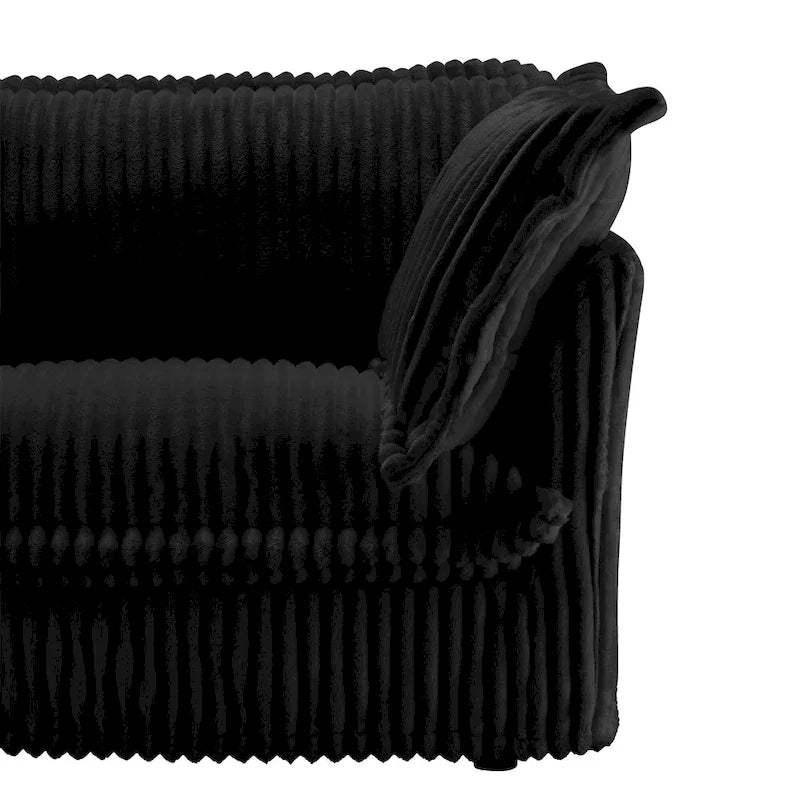 Canapé Sectionnel 3 Places Forme L 120 pouces en Velours Côtelé avec Pouf Convertible, Housse Amovible et Coussins Moelleux