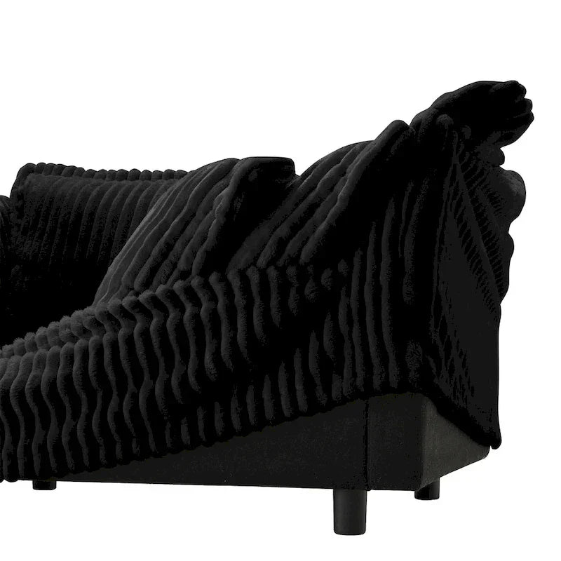 Canapé Sectionnel 3 Places Forme L 120 pouces en Velours Côtelé avec Pouf Convertible, Housse Amovible et Coussins Moelleux