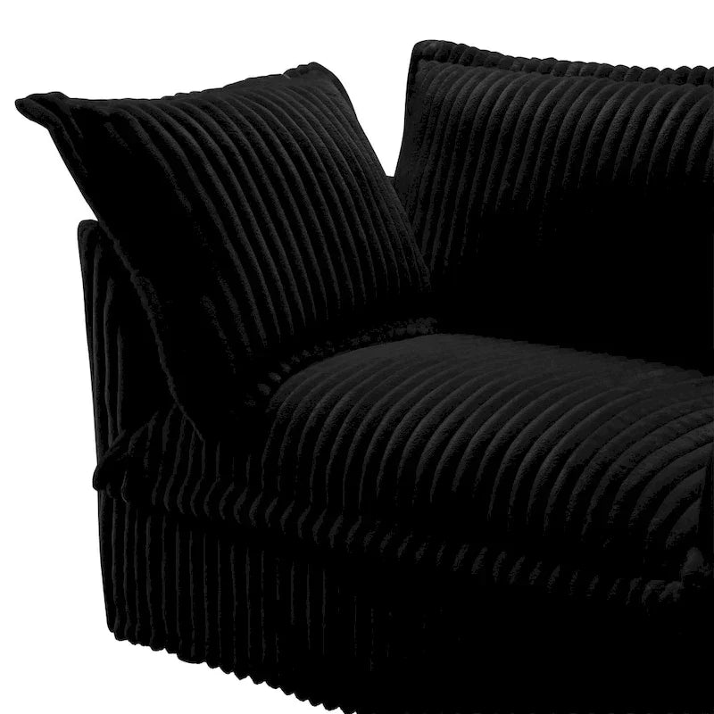 Canapé Sectionnel 3 Places Forme L 120 pouces en Velours Côtelé avec Pouf Convertible, Housse Amovible et Coussins Moelleux