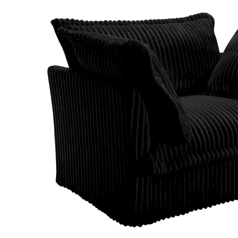 Canapé Sectionnel 3 Places Forme L 120 pouces en Velours Côtelé avec Pouf Convertible, Housse Amovible et Coussins Moelleux