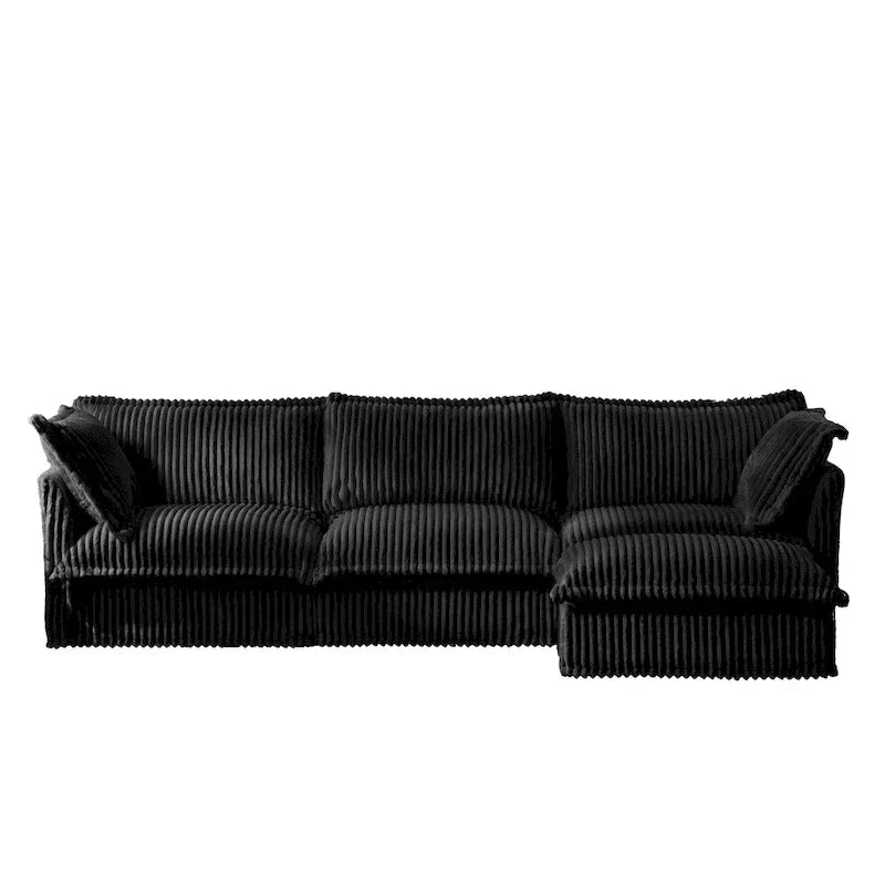 Canapé Sectionnel 3 Places Forme L 120 pouces en Velours Côtelé avec Pouf Convertible, Housse Amovible et Coussins Moelleux