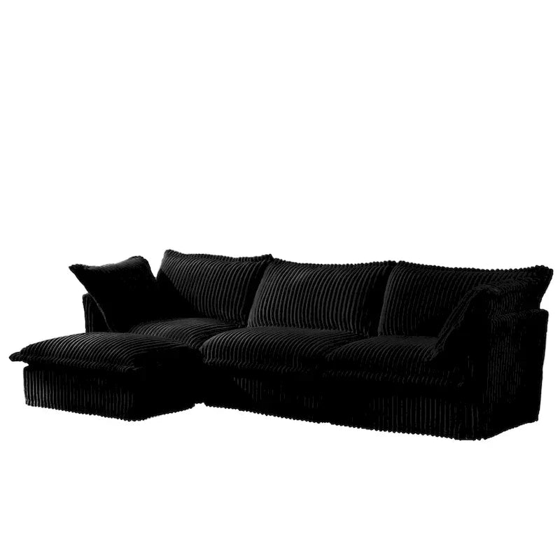 Canapé Sectionnel 3 Places Forme L 120 pouces en Velours Côtelé avec Pouf Convertible, Housse Amovible et Coussins Moelleux