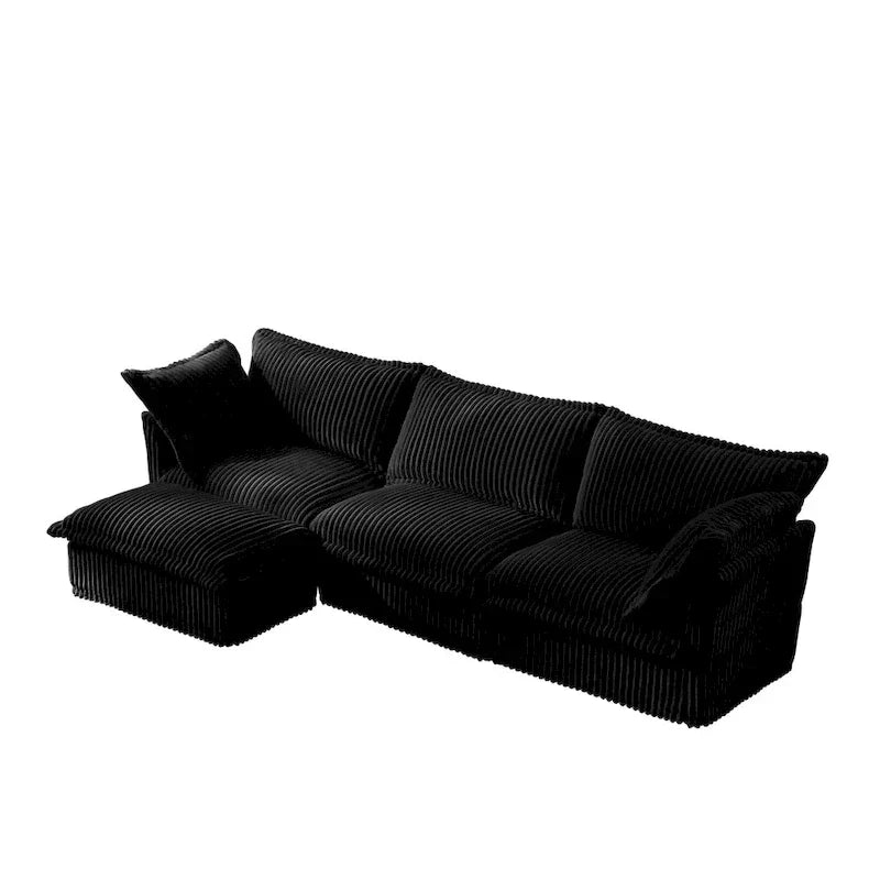 Canapé Sectionnel 3 Places Forme L 120 pouces en Velours Côtelé avec Pouf Convertible, Housse Amovible et Coussins Moelleux