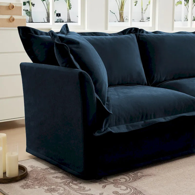 Ensemble Canapé 3 Places 120 pouces en Chenille avec 3 Poufs, Fonction Convertible et Housses Amovibles