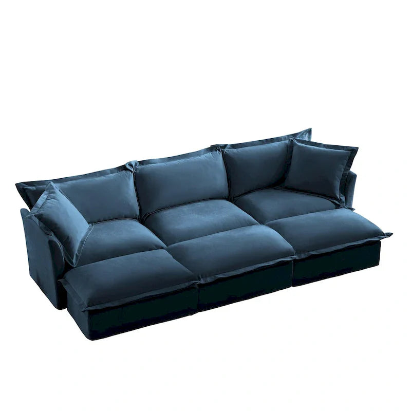 Ensemble Canapé 3 Places 120 pouces en Chenille avec 3 Poufs, Fonction Convertible et Housses Amovibles