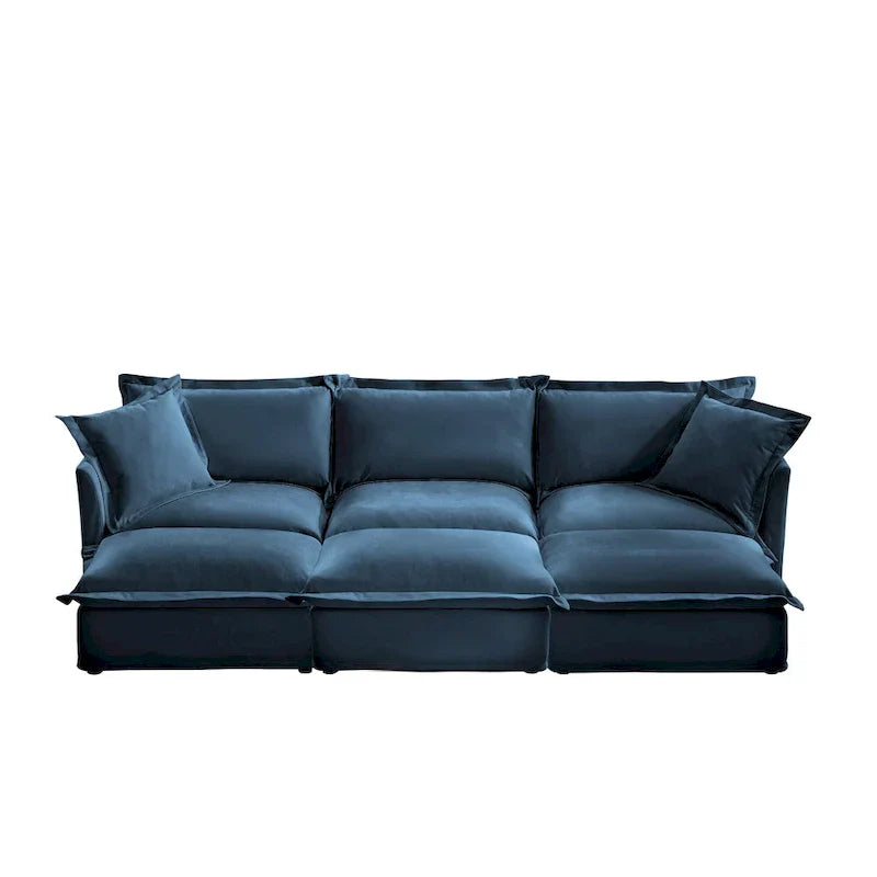 Ensemble Canapé 3 Places 120 pouces en Chenille avec 3 Poufs, Fonction Convertible et Housses Amovibles