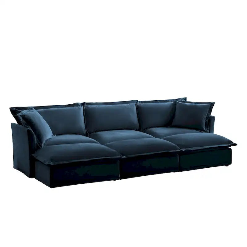 Ensemble Canapé 3 Places 120 pouces en Chenille avec 3 Poufs, Fonction Convertible et Housses Amovibles