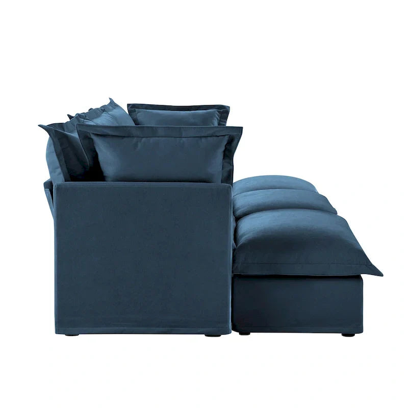 Ensemble Canapé 3 Places 120 pouces en Chenille avec 3 Poufs, Fonction Convertible et Housses Amovibles
