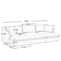 Ensemble Canapé 3 Places 120 pouces en Chenille avec 3 Poufs, Fonction Convertible et Housses Amovibles