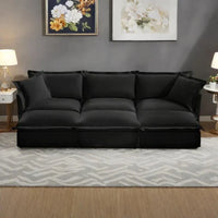 Ensemble Canapé 3 Places 120 pouces en Chenille avec 3 Poufs, Fonction Convertible et Housses Amovibles