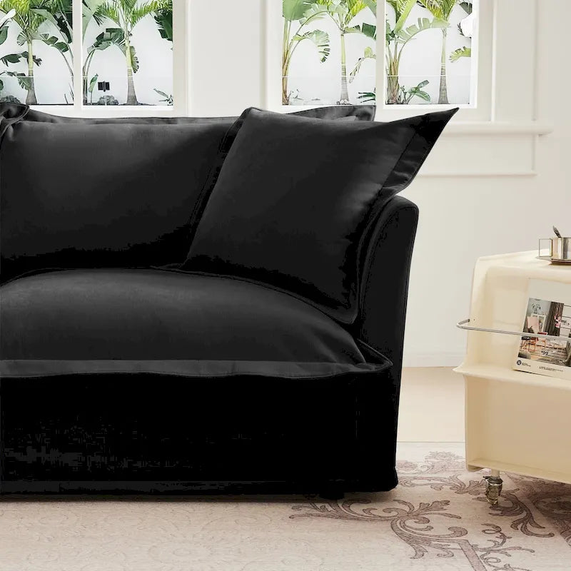 Ensemble Canapé 3 Places 120 pouces en Chenille avec 3 Poufs, Fonction Convertible et Housses Amovibles